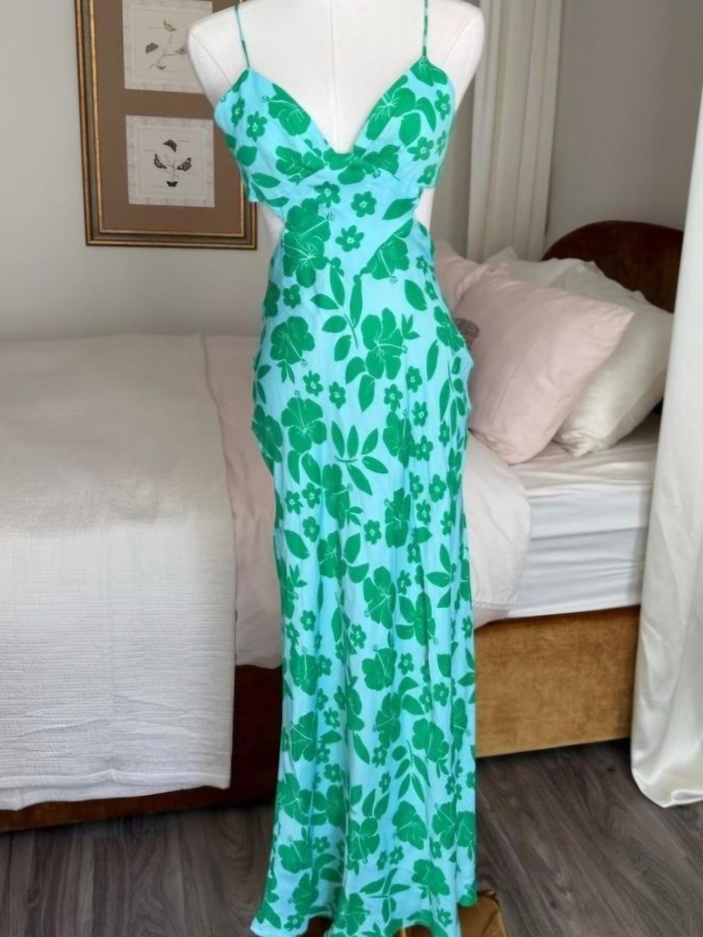 Zara Green Floral Cutout Maxi Dress - Picture 3 of 6